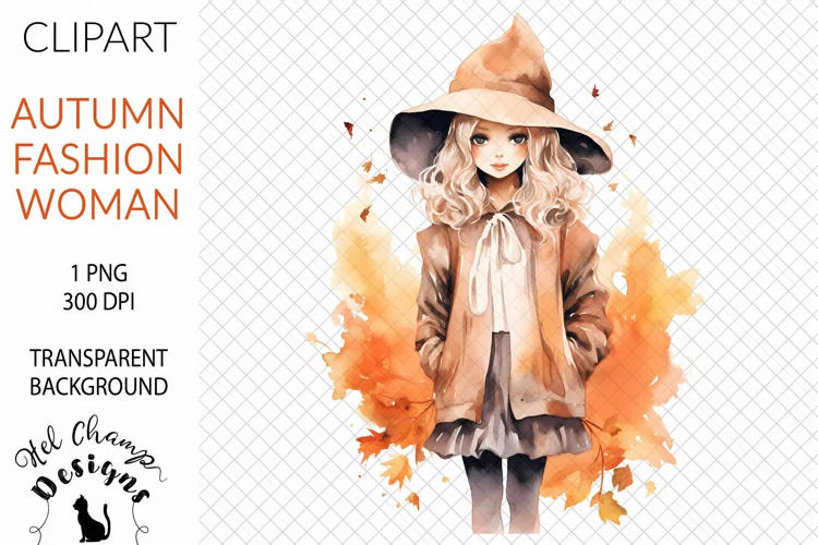 Watercolor Autumn Woman #3 | Clipart | Sublimation