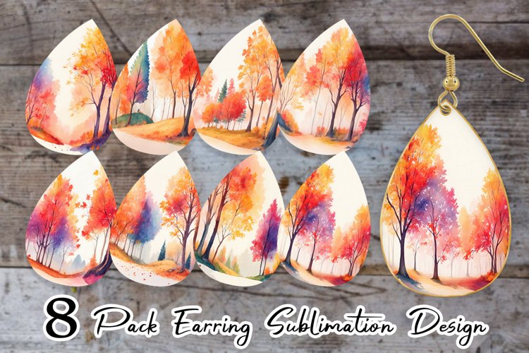 Watercolor Autumn foliage and colorful trees Earring