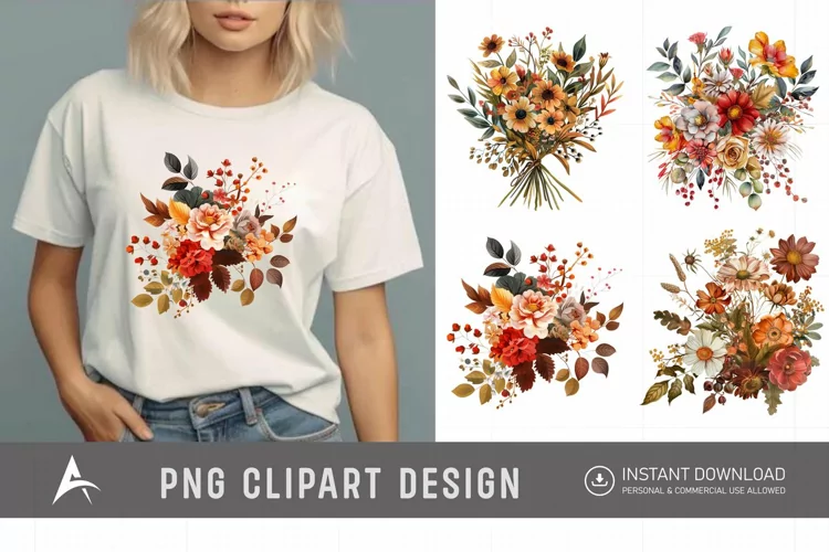 Watercolor Autumn Garden Floral Clipart