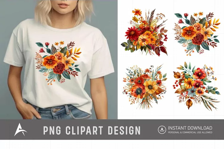 Watercolor Autumn Garden Floral Clipart