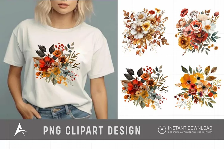 Watercolor Autumn Garden Floral Clipart