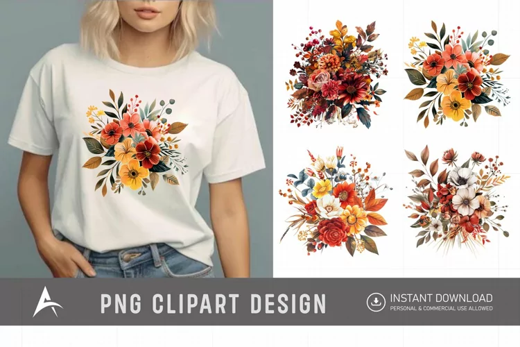 Watercolor Autumn Garden Floral Clipart