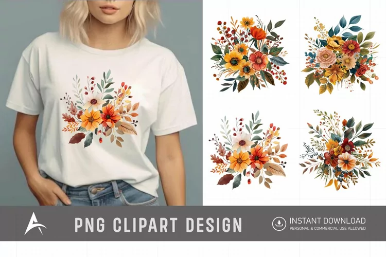 Watercolor Autumn Garden Floral Clipart