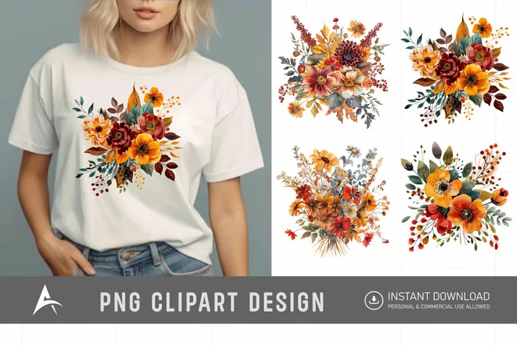 Watercolor Autumn Garden Floral Clipart