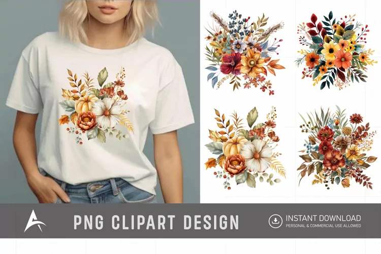 Watercolor Autumn Garden Floral Clipart