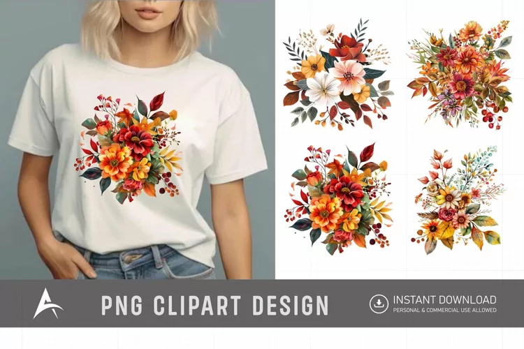 Watercolor Autumn Garden Floral Clipart