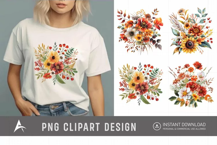 Watercolor Autumn Garden Floral Clipart