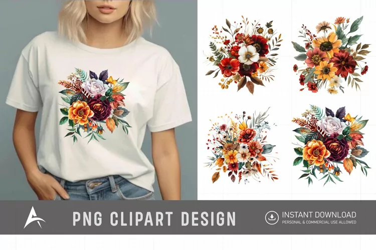 Watercolor Autumn Garden Floral Clipart