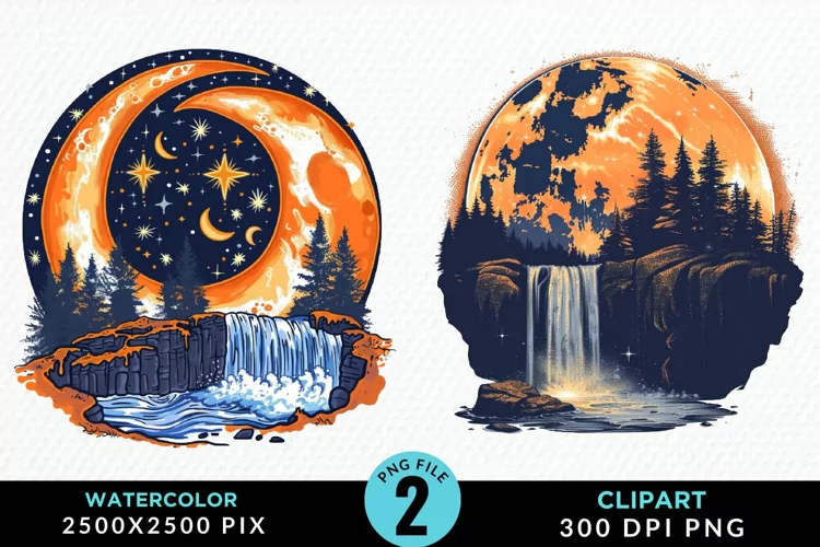 Watercolor Autumn Harvest Moons Clipart