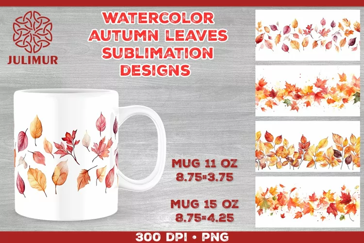 Autumn Splendor Watercolor Leaves Mug Sublimation Design