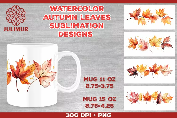Autumn Splendor Watercolor Leaves Mug Sublimation Design