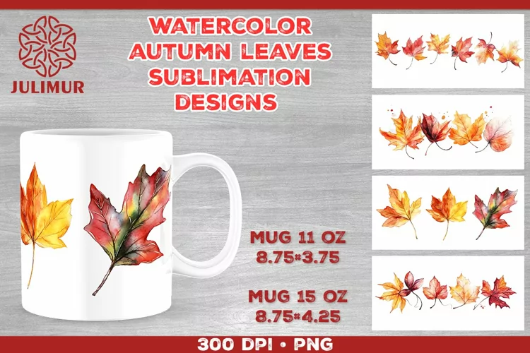 Autumn Splendor Watercolor Leaves Mug Sublimation Design