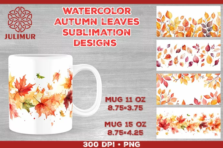 Autumn Splendor Watercolor Leaves Mug Sublimation Design
