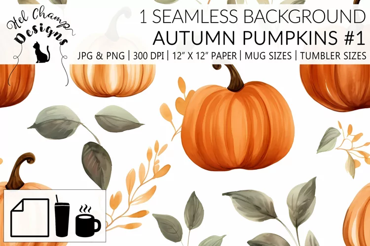 Watercolor Autumn pumpkin #1 | Patterns | Sublimation