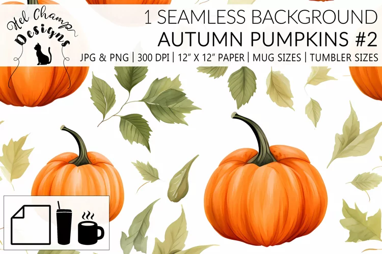 Watercolor Autumn pumpkin #2 | Patterns | Sublimation