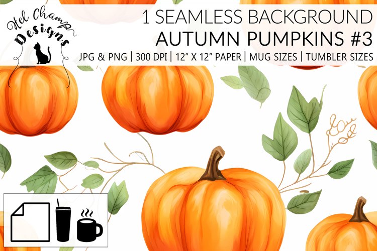 Watercolor Autumn pumpkin #3 | Patterns | Sublimation