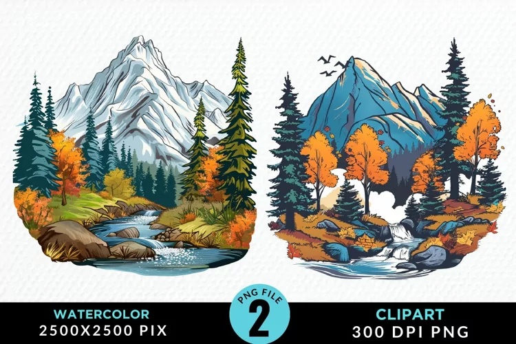 Watercolor Autumn Scene Graphic Clipart