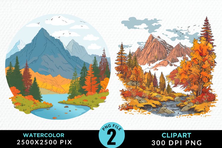 Watercolor Autumn Scene PNG Set Clipart