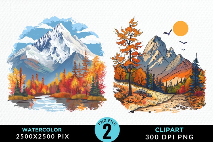 Watercolor Autumn Scene Graphic Clipart