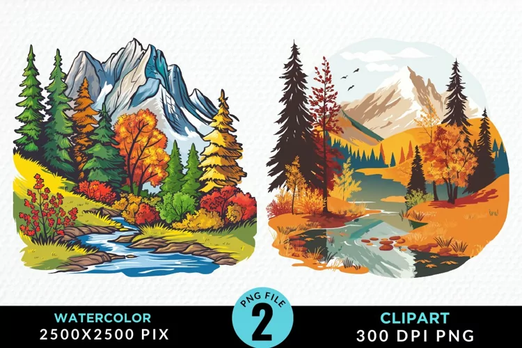 Watercolor Autumn Scene Graphic Clipart