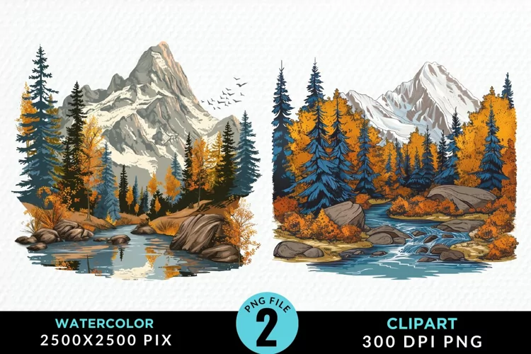 Watercolor Autumn Scene Graphic Clipart