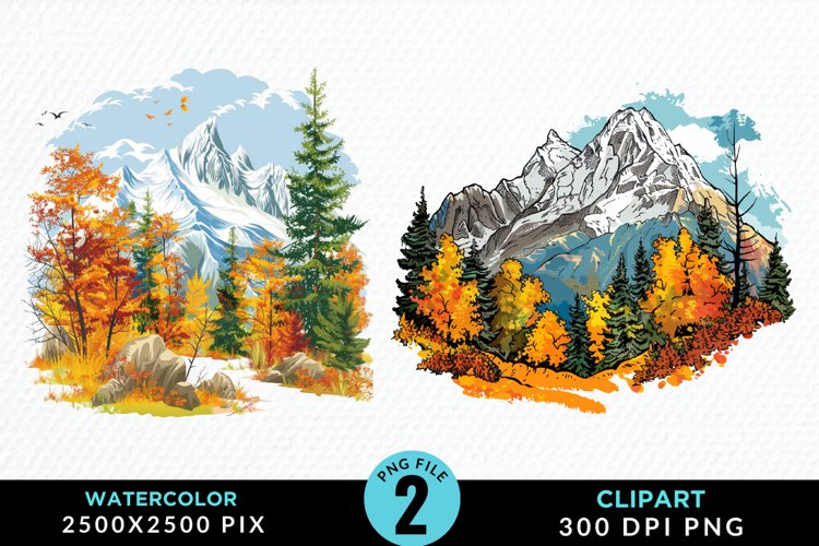 Watercolor Autumn Scene PNG Set Clipart