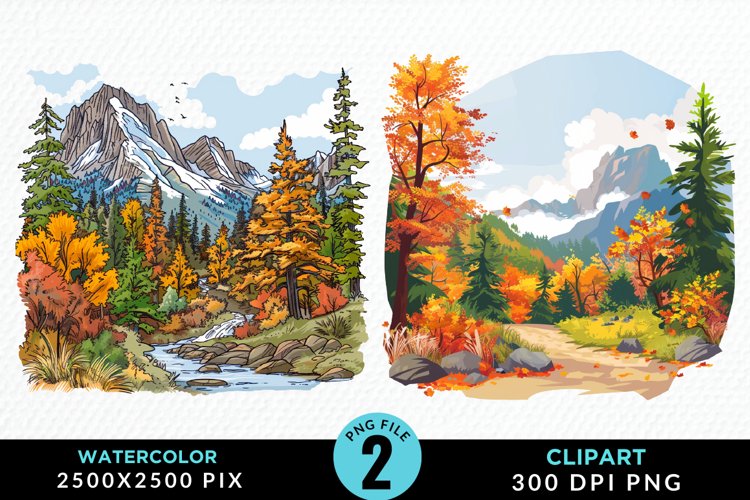 Watercolor Autumn Scene PNG Set Clipart