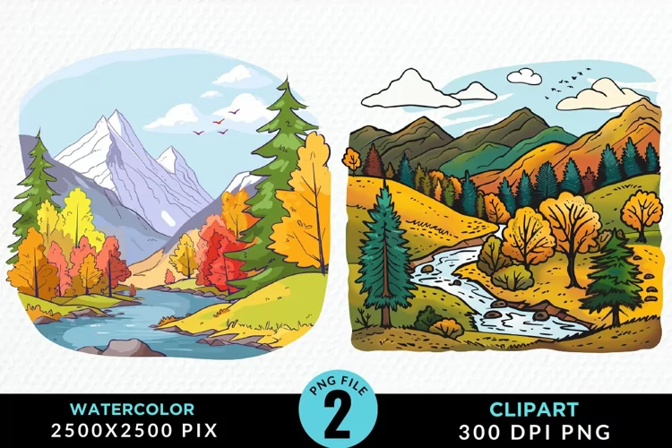 Watercolor Autumn Scene Graphic Clipart