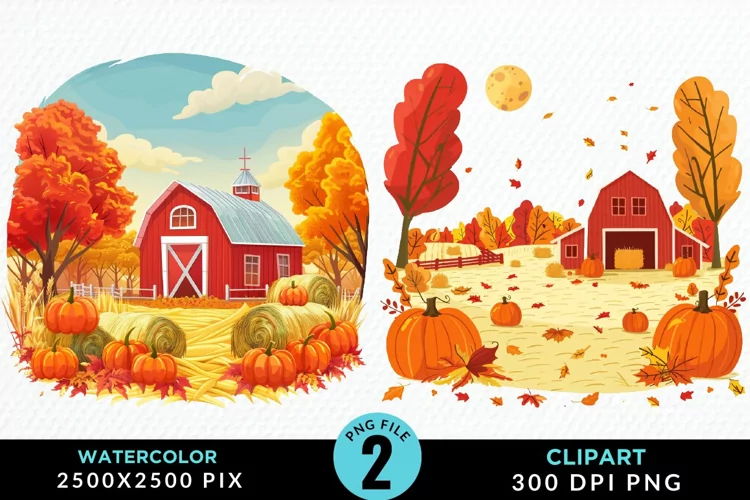 Watercolor Autumn Scenes Illustration Clipart