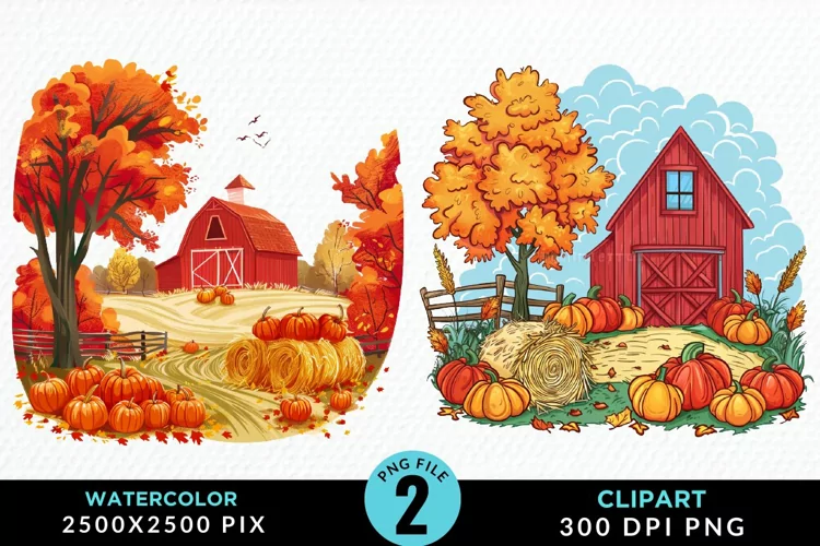 Watercolor Autumn Scenes Illustration Clipart