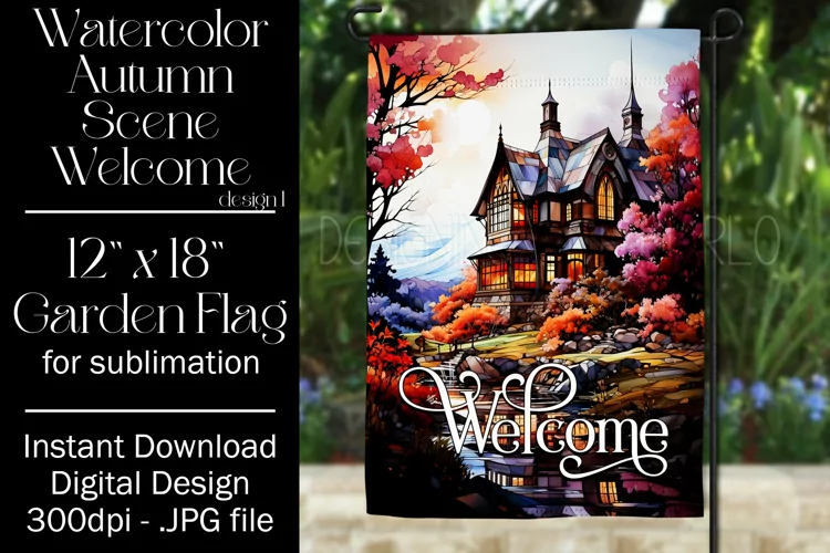Watercolor Autumn 12x18 Welcome Garden Flag Sublimation