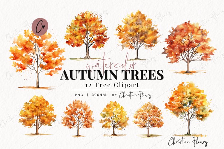 Watercolor Autumn Tree Clipart example image 1