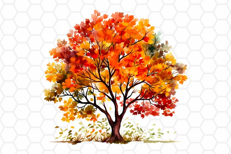 Watercolor Autumn Tree Clipart, Sublimation PNG