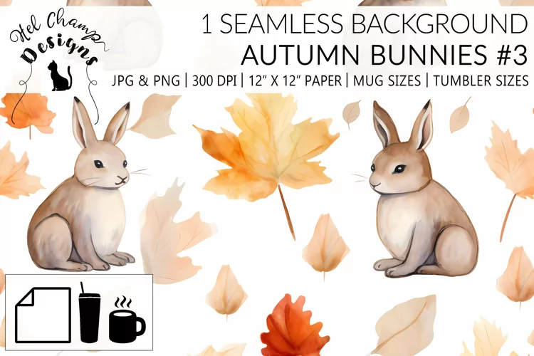 Watercolor Autumn bunnies #3 | Patterns | Sublimation