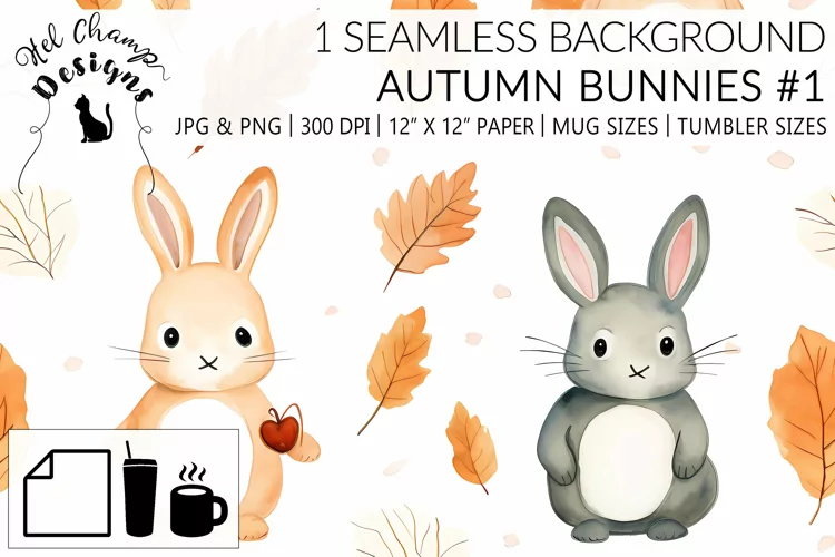 Watercolor Autumn bunnies #1 | Patterns | Sublimation