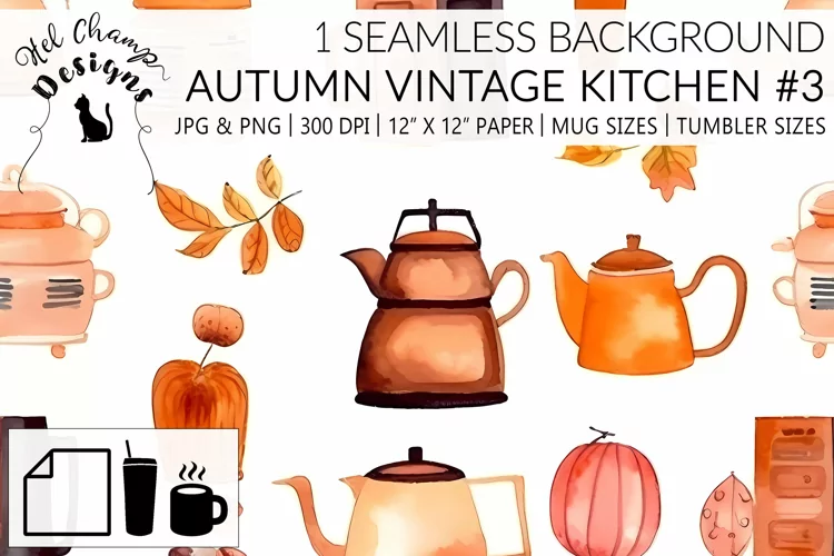 Autumn vintage kitchen #3 | Patterns | Sublimation