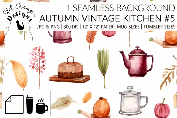 Autumn vintage kitchen #5 | Patterns | Sublimation