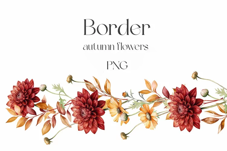 Fall flowers. Watercolor autumn wildflowers border.