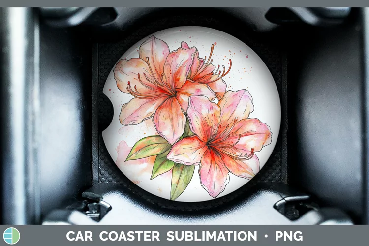 Watercolor Azalea Car Coaster Sublimation Designs