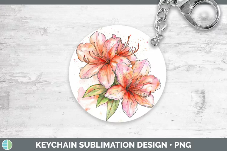 Watercolor Azalea Keychain Sublimation Keyring Designs