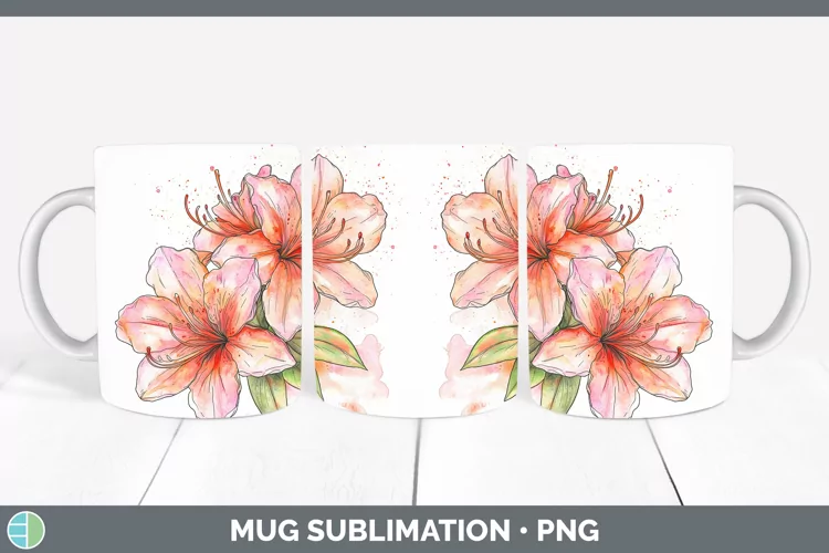 Watercolor Azalea Mug Wrap Sublimation Coffee Cup Designs