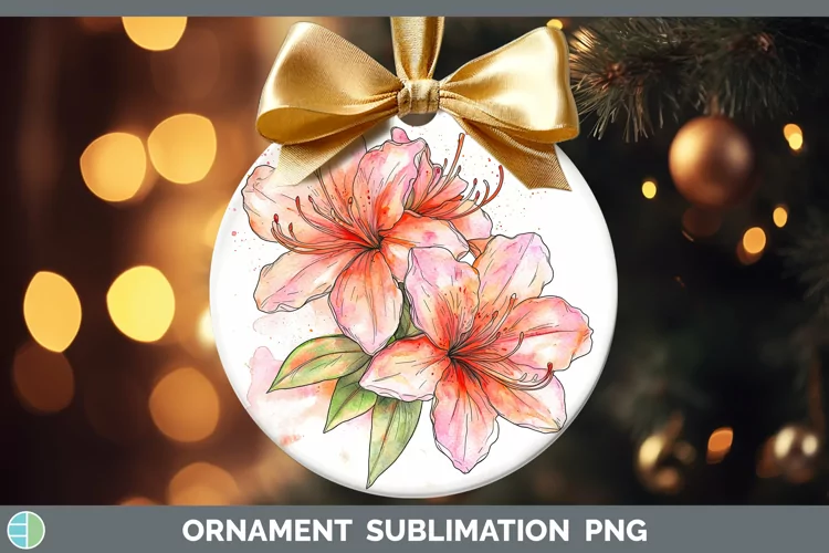 Watercolor Azalea Ornament Sublimation Bauble Designs