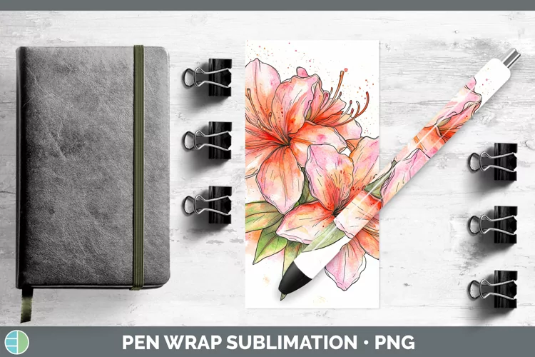Watercolor Azalea Pen Wrap Sublimation Pen Designs
