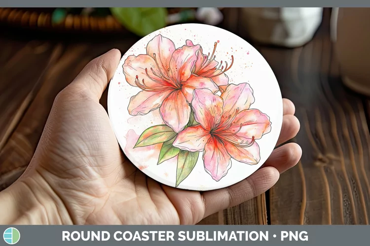 Watercolor Azalea Round Coaster Sublimation Coaster Designs