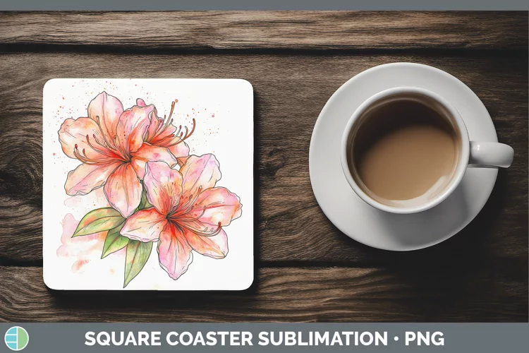Watercolor Azalea Square Coaster Sublimation Coaster Designs