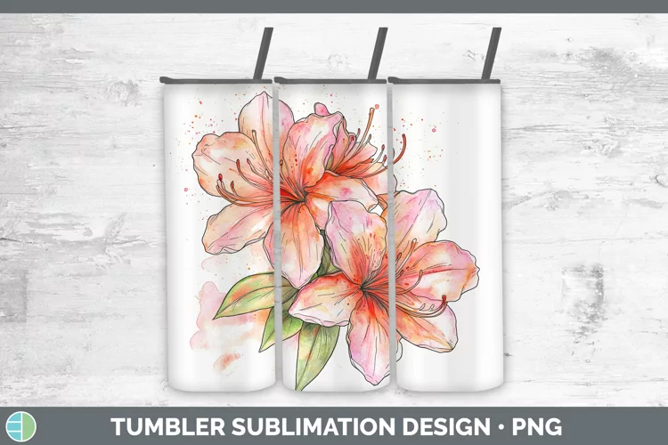 Watercolor Azalea Tumbler Sublimation 20 oz Skinny Tumbler D