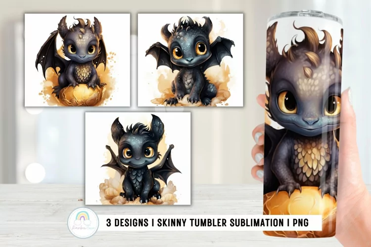 Watercolor Black Baby Dragon Tumbler Sublimation