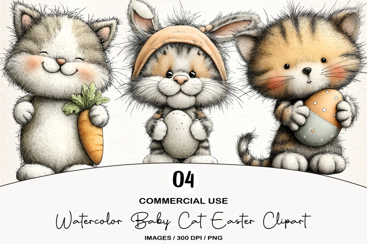 Watercolor Baby Cat Easter Clipart