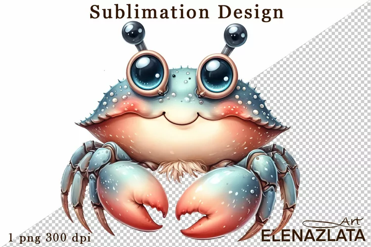 Watercolor baby crab clipart. Cute crab illustrations