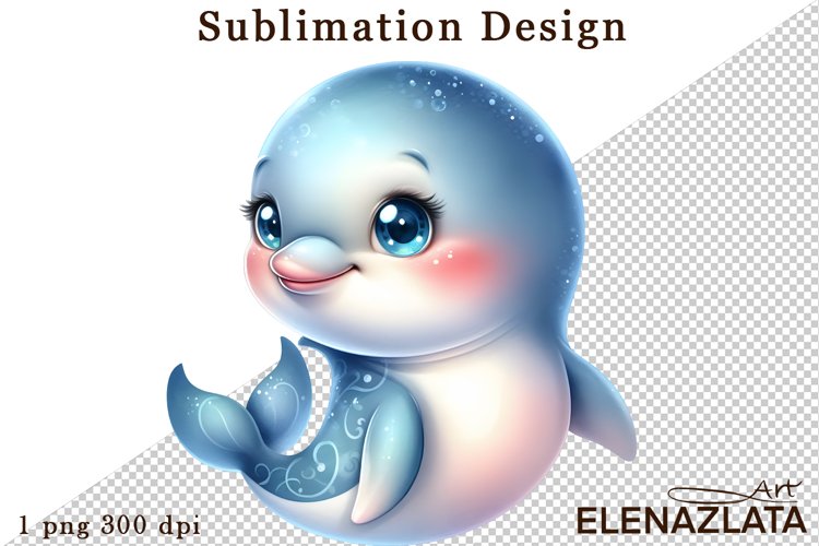 Watercolor baby dolphin clipart. Cute dolphin illustrations example image 1